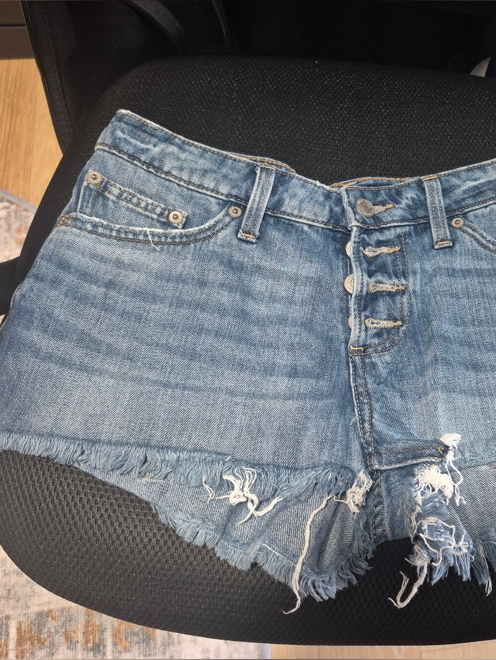 Lucky Brand Light Blue Distressed Button-Front Denim Shorts